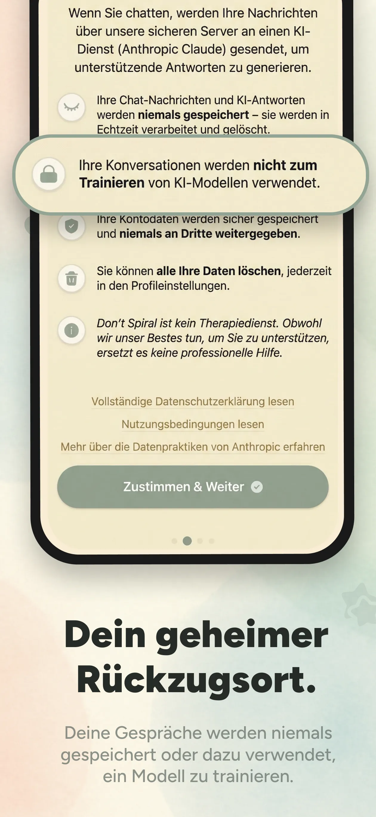 Privacy features showing data protection policies