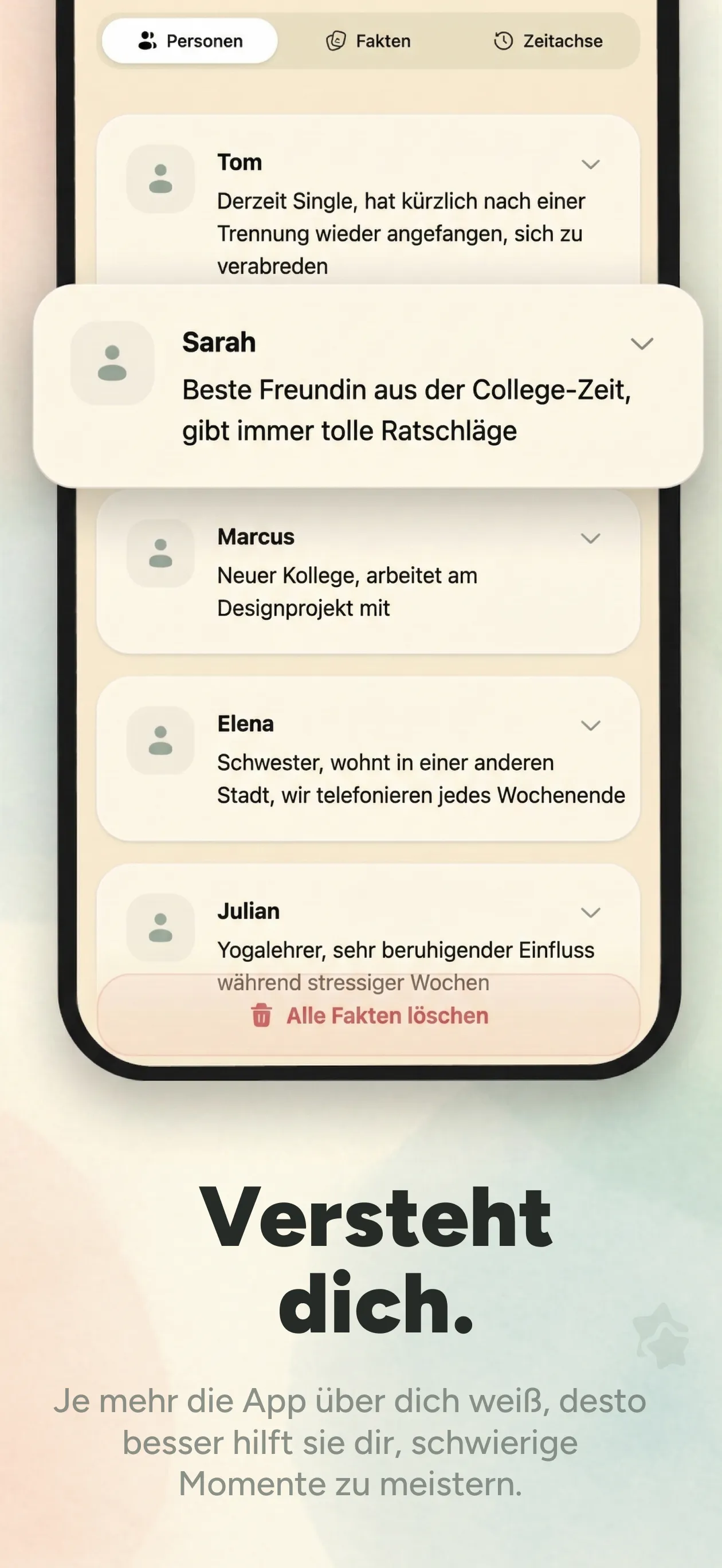 Personal context showing saved people and relationship details