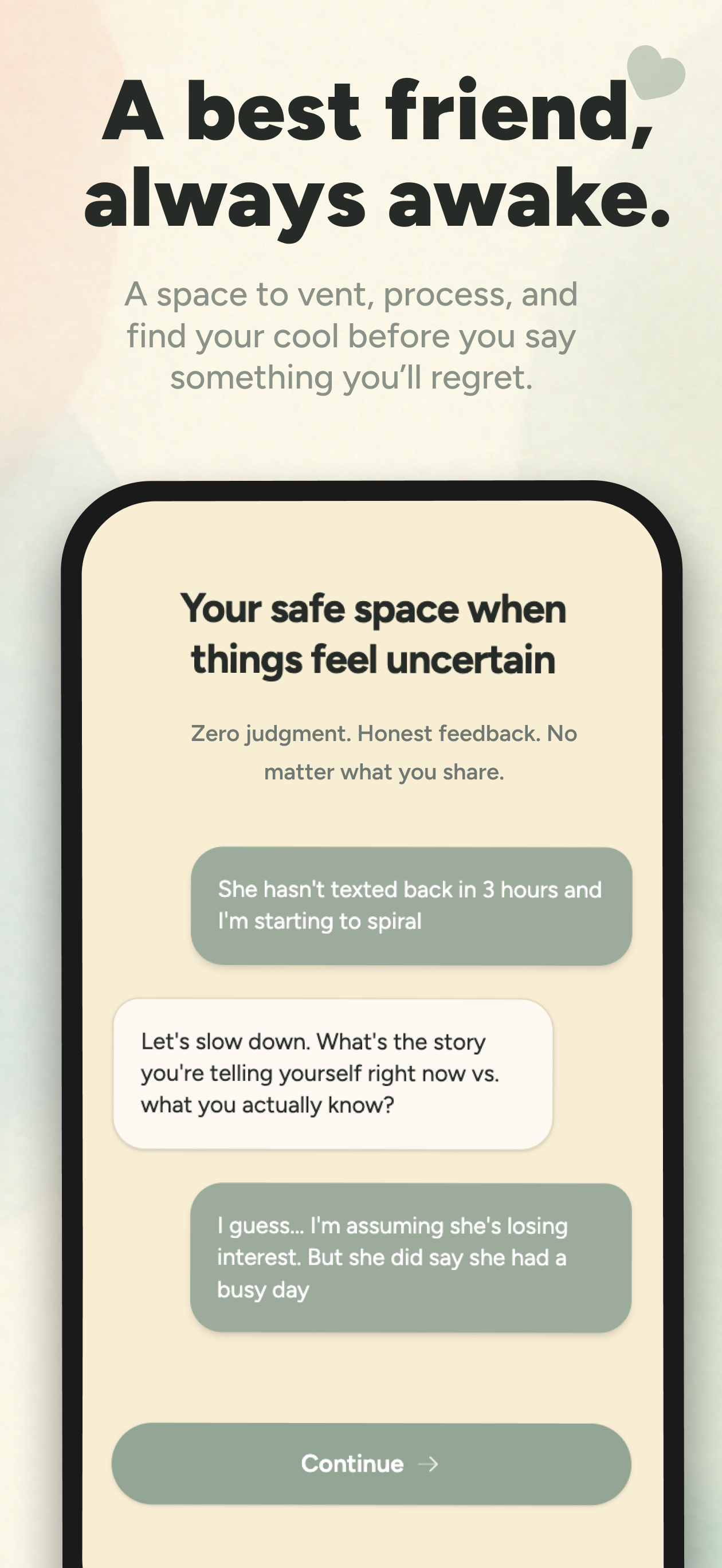 AI chat conversation showing supportive response to relationship anxiety