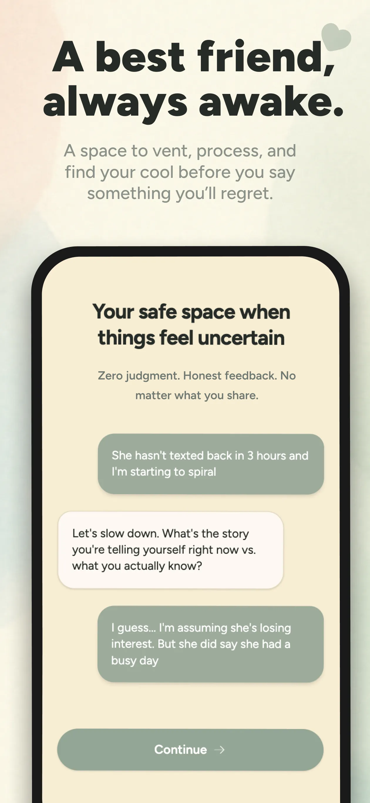 AI chat conversation showing supportive response to relationship anxiety