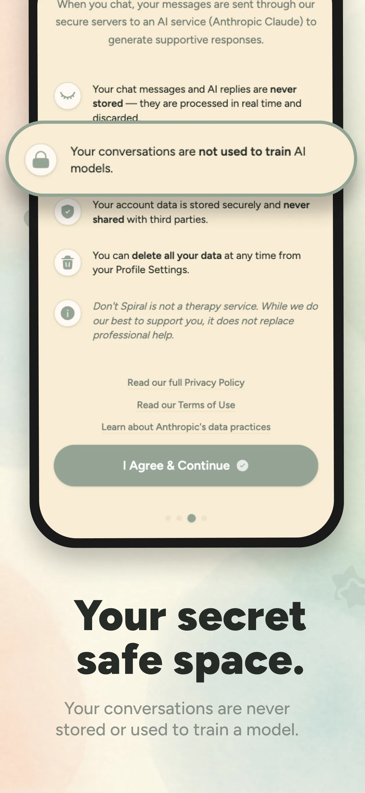 Privacy features showing data protection policies