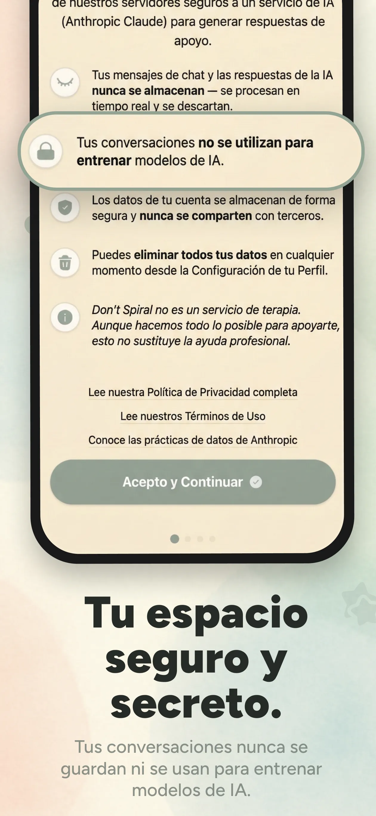 Privacy features showing data protection policies